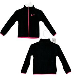Nike Little Girls Fleece Zip Jacket Size 4 Black Pink Warm Soft Casual Outerwear